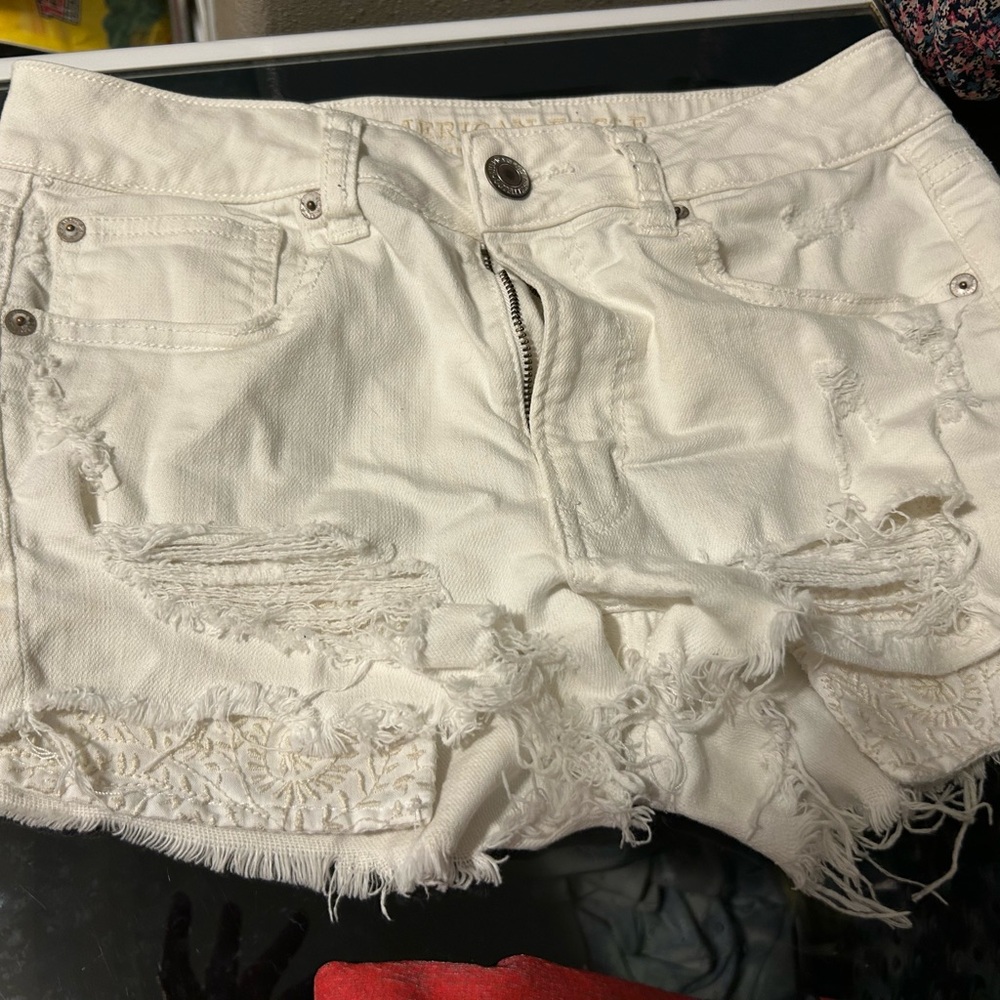 American Eagle Outfitters White Distressed Denim Cutoff Shorts